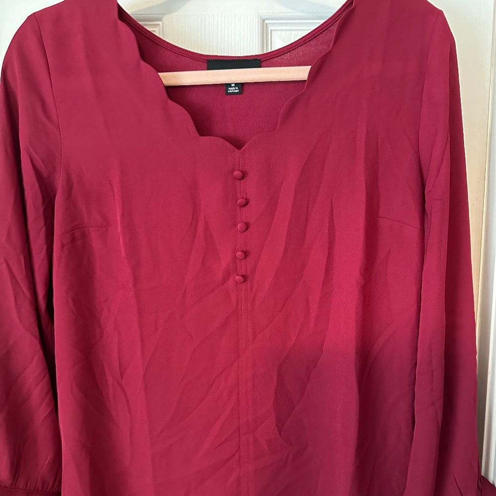 Burgundy Scallop Neck Blouse